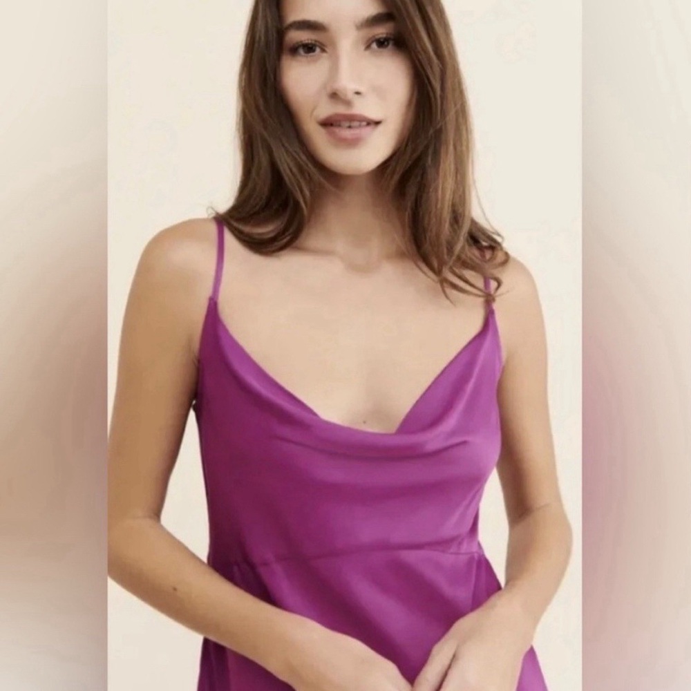 Anthropologie Satin Midi Cowl Neck Dress - Picture 2 of 8